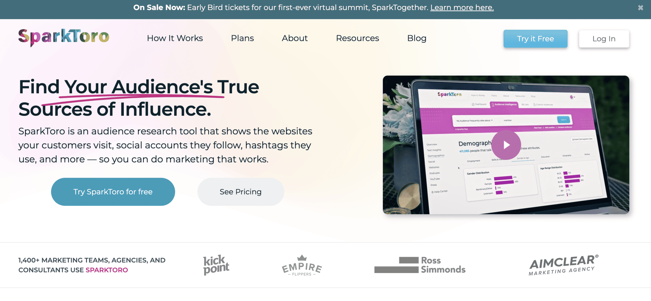 SparkToro homepage