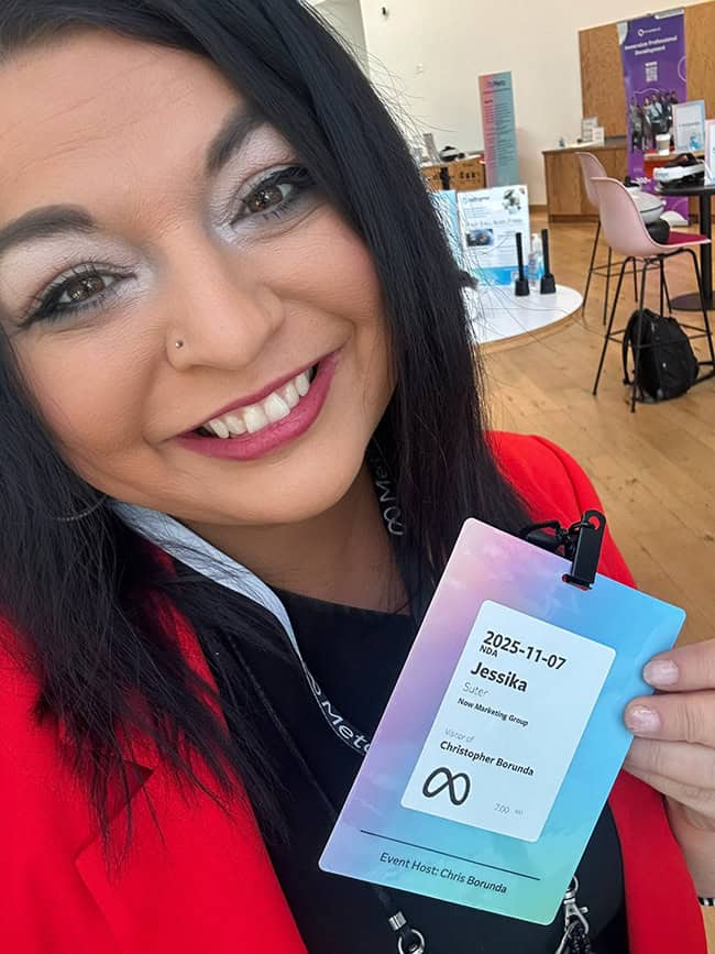 Jessika with badge at Meta