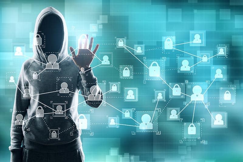 hacker with digital network